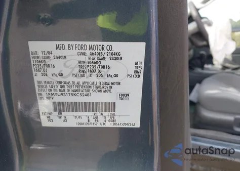 2005 Ford Escape Xlt из США, поврежденный, VIN 1FMYU93175KC52481